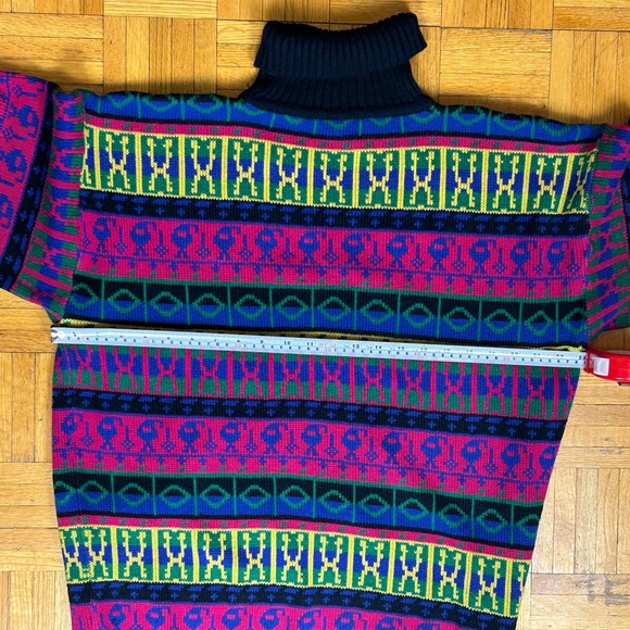 Vintage Colourful XLarge Knitted Turtleneck Sweater - Picture 3 of 5